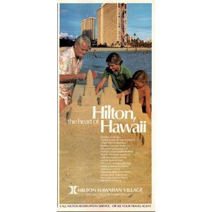 1985 Hilton Hotels Hawaiian Village Waikiki Hawaii Vintage Print Ad Sand Castle